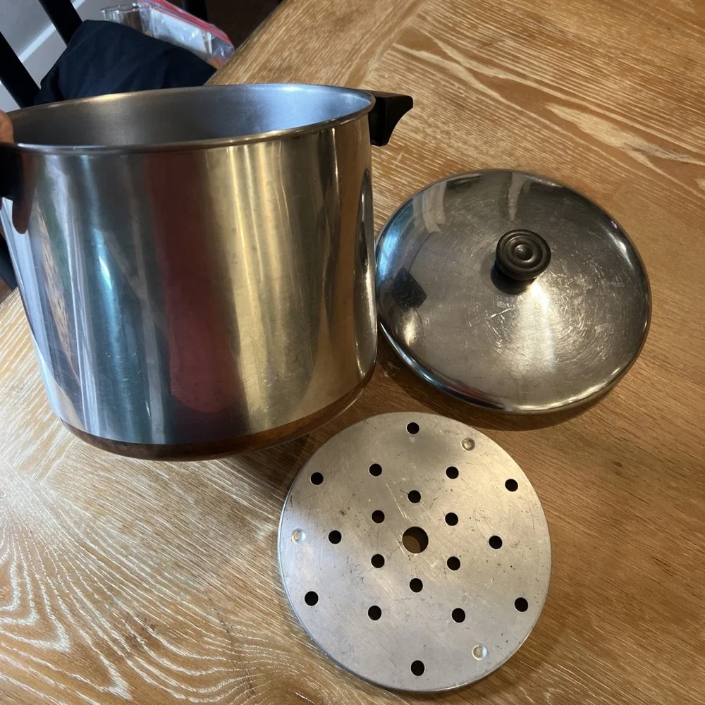 Revere Ware 1801 Copper Bottom 8 Qt Quart Stock Pot w/ Lid & Steamer Rack